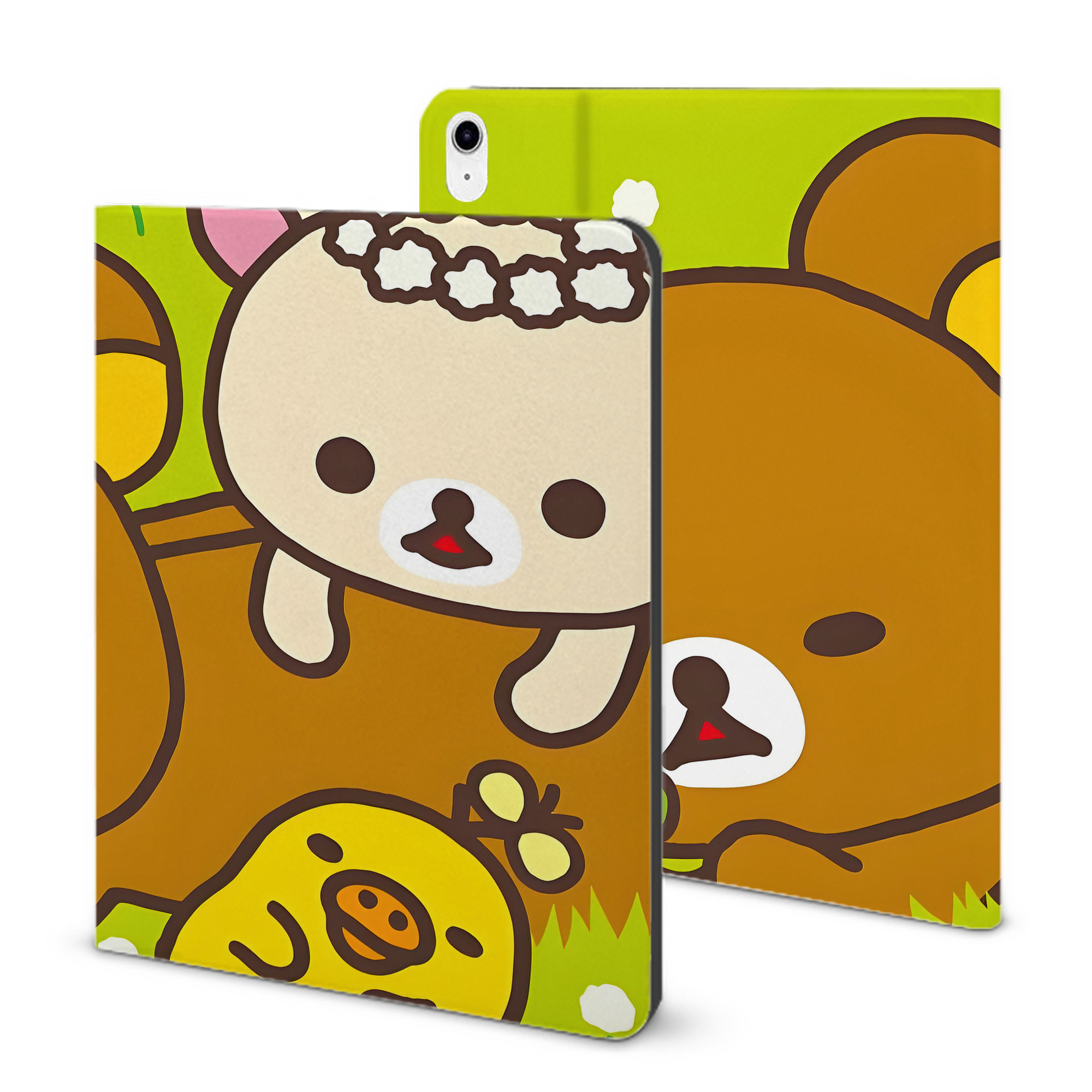（画像用） リラックマ リラックマ キイロイトリ Rilakkuma Korilakkuma Kiiroitori IPad ケース ブック型 PUレザー TPU 耐衝撃 軽量 薄型 ペン収納なし 全面保護 IPad 各モデル対応